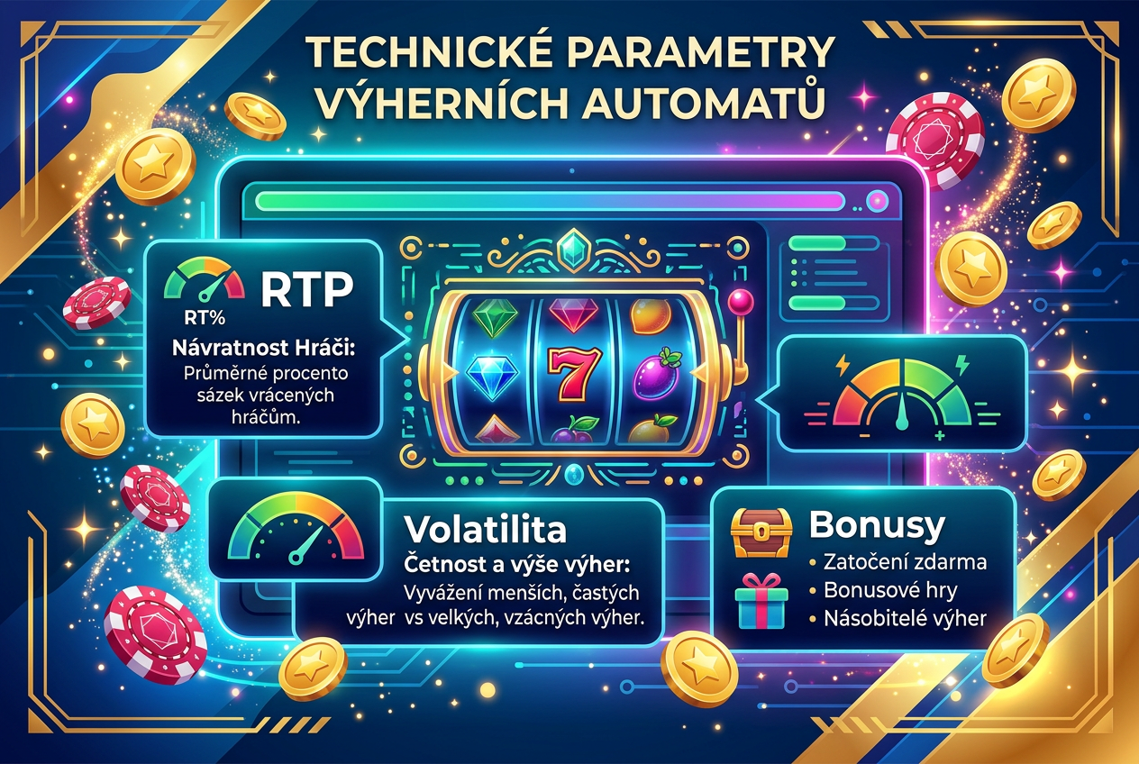 Infografika klíčových parametrů pro hodnocení výherních automatů v češtině
